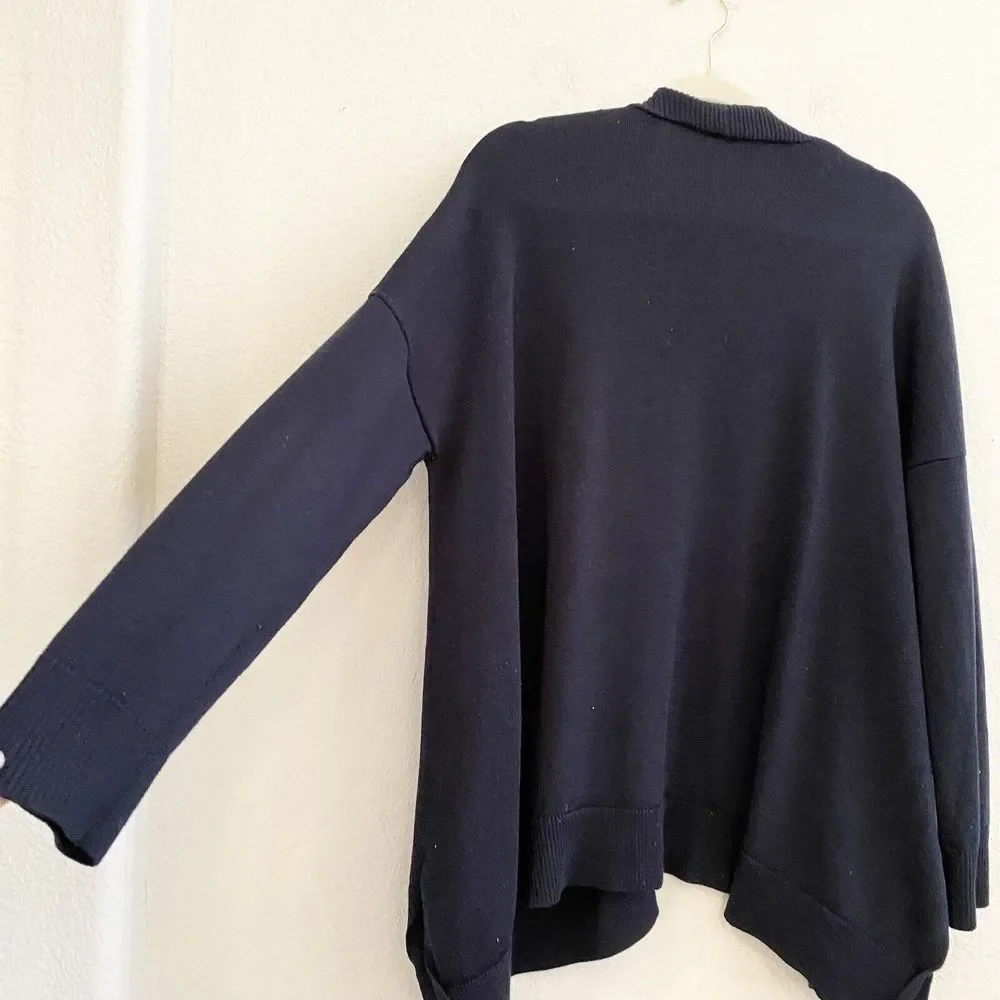 Loft Womens Black‎ Wool Blend Long Sleeve Open Front Cardigan Sweater Size L